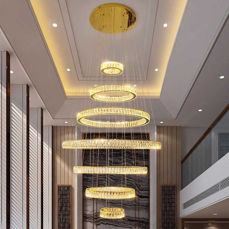Top Ranking Villa Duplex Living Room Large Pendant Light Modern Light Luxury 7-ring LED Ceiling Apartment Pendant Light
