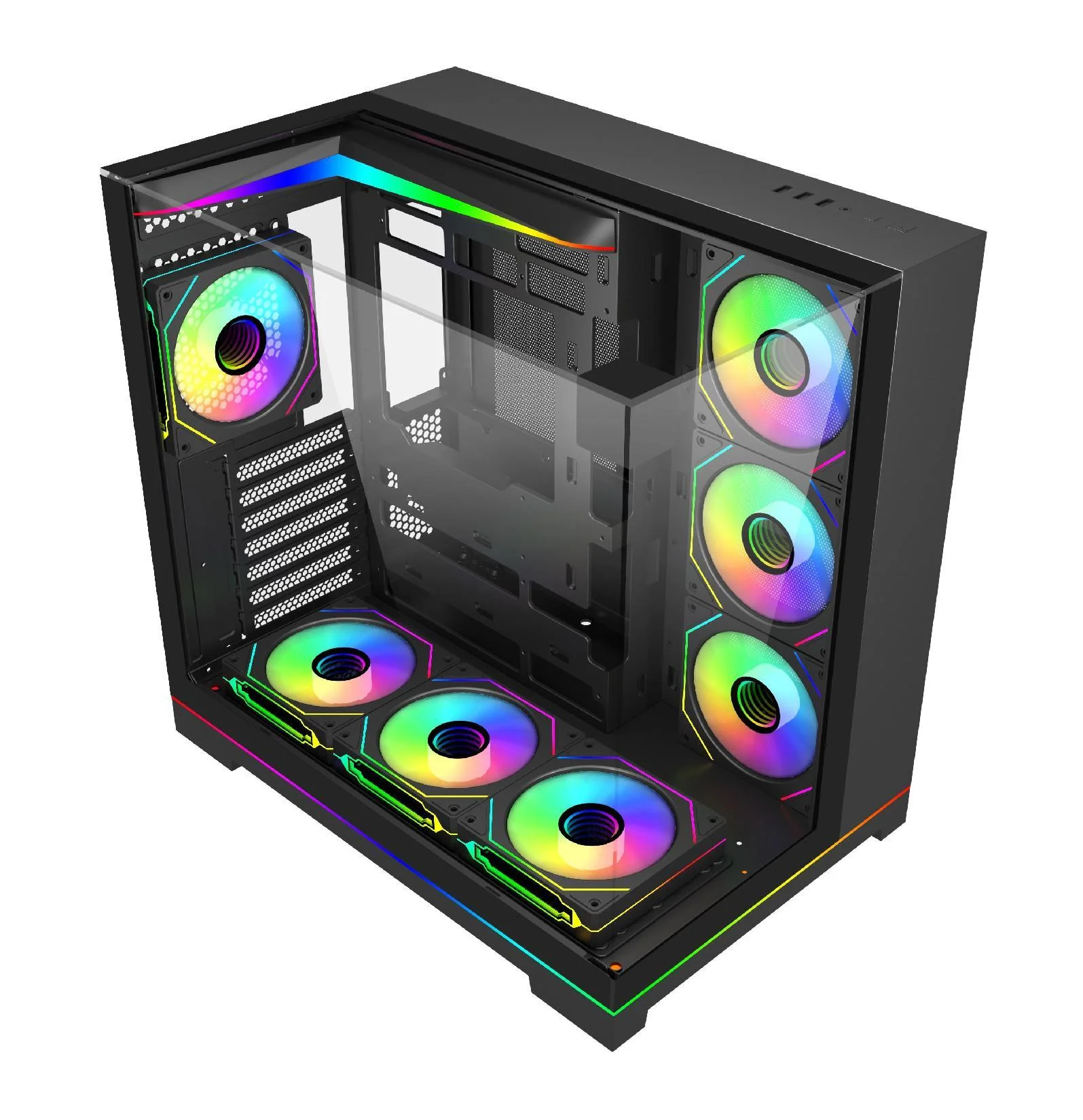 New Design 360mm Radiator PC Computer Cases Towers Three Sided Glass Gaming Case Pc Casing Gamer Cabinet With Light strip