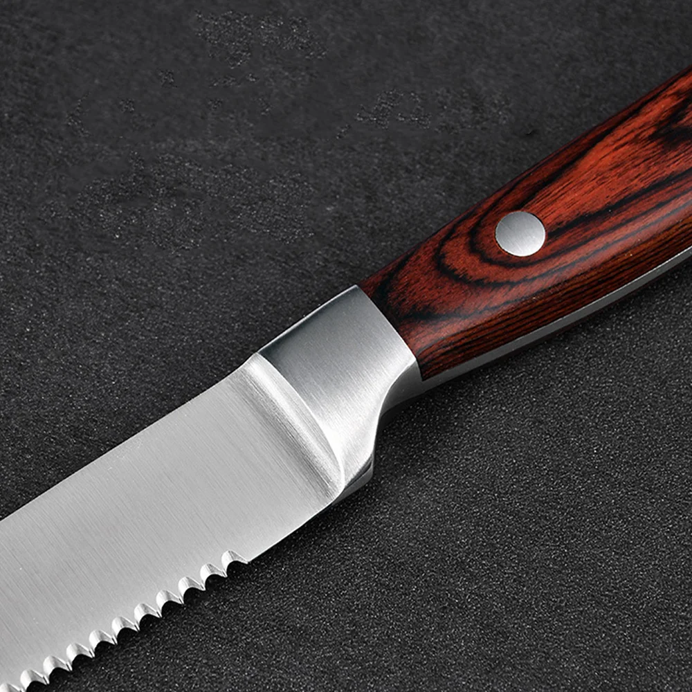 Premium Custom Logo Bulk Buy Sale German High Carbon Stainless Steel Serrated Kitchen Steak Knives Blanks Set with Wood Handle