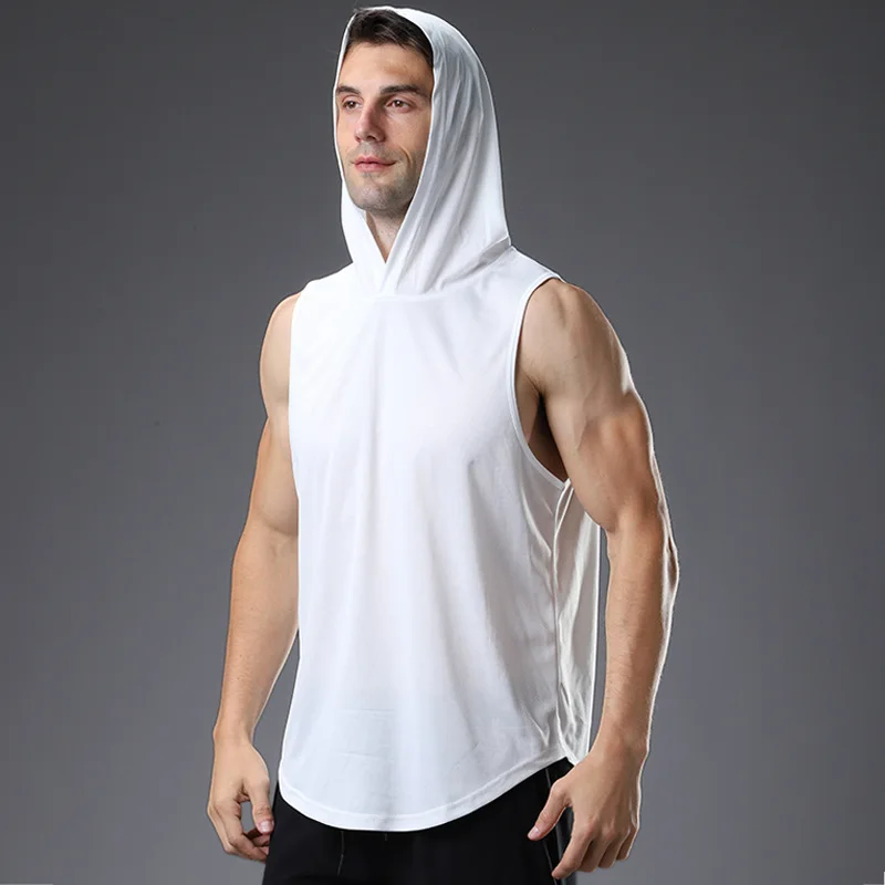 Custom logo mens workout shirt breathable sweatshirt hooded vest gym tank top sleeveless gym hoodies