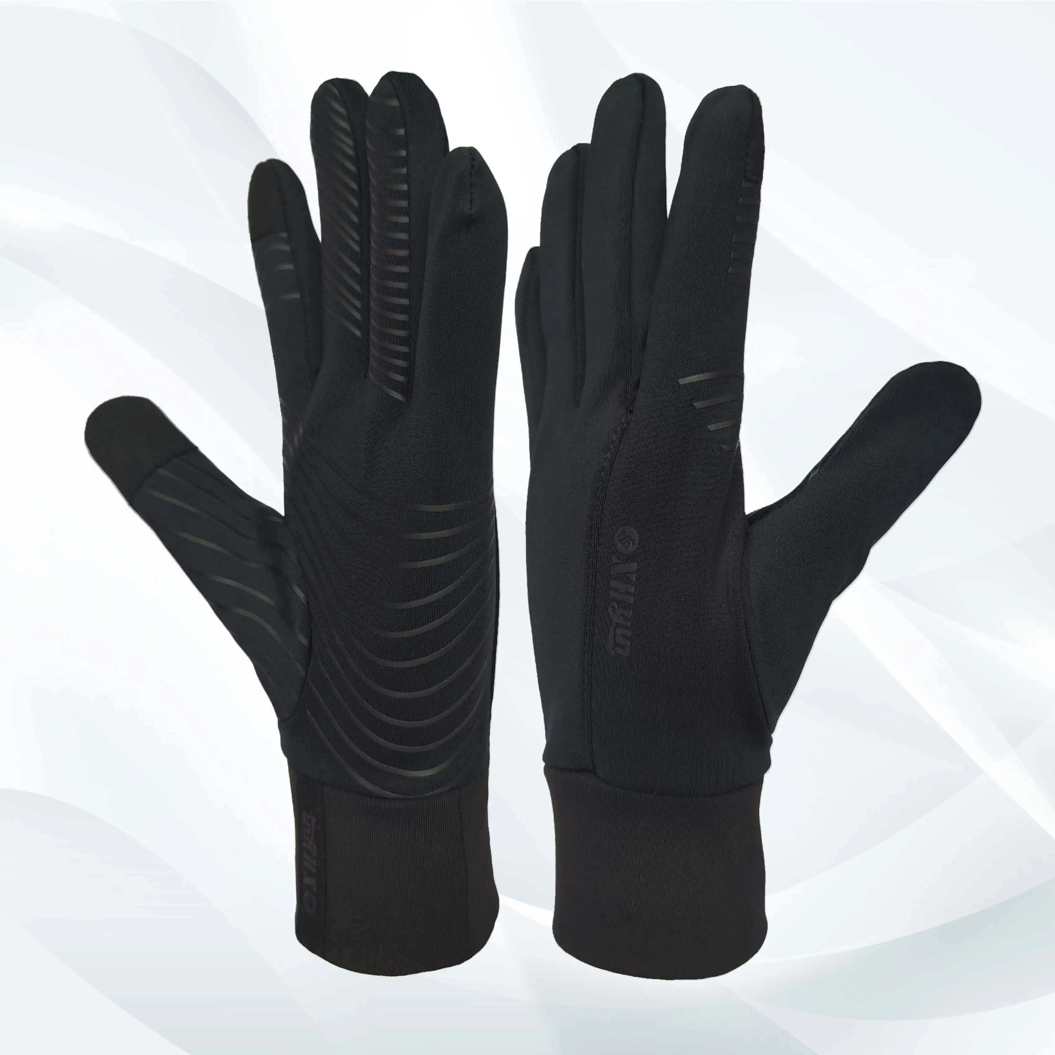 Black Nylon plush non-slip wear-resistant full finger winter outdoor warm running photography shoot hiking gloves