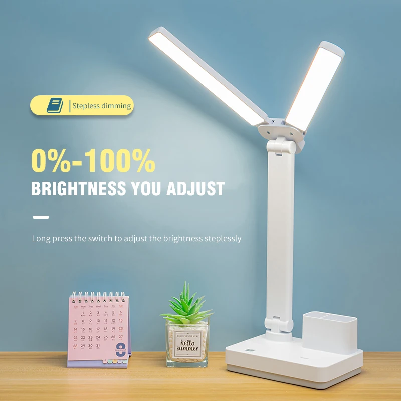 Brand New Modern Study Office Smart Table Lamp Rechargeable Led No Flicker Double Lamp Head Desk Lamp