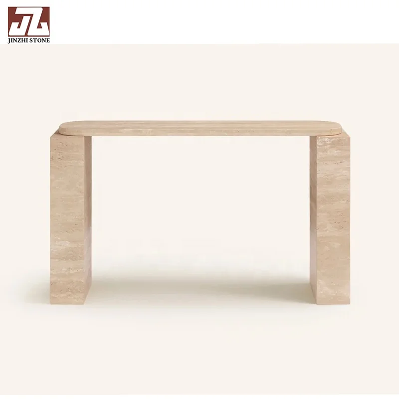 Beige Marble Console Marble Table Top Casual  Table Fashion  Bench Handcrafted For Living Room Home