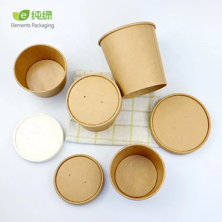 Disposable Kraft/Plain White To Go Soup Bowl Paper Soup Cups Packaging Kraft Paper Cup