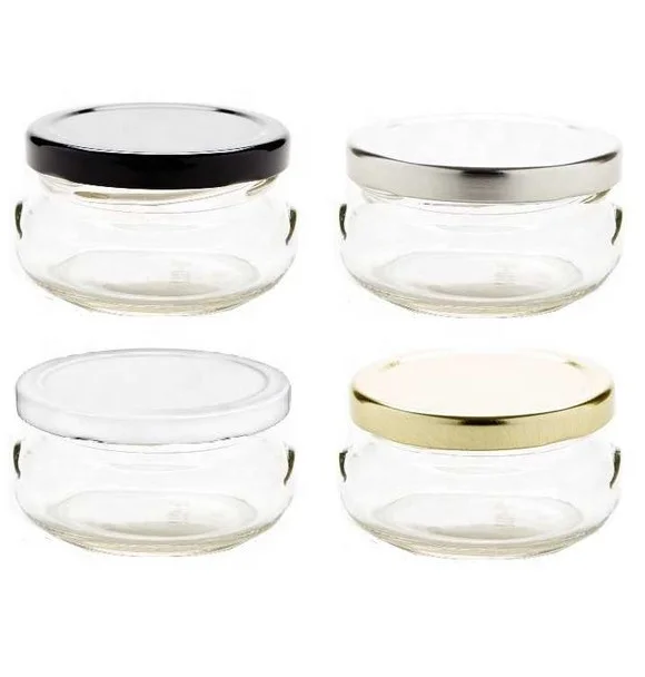 Wholesale 80 ml 100 ml 150 ml 200 ml  Tureen Jars  Transparent Birds-nest Glass Jars for Honey Jam Pickle Puree with Metal Lids