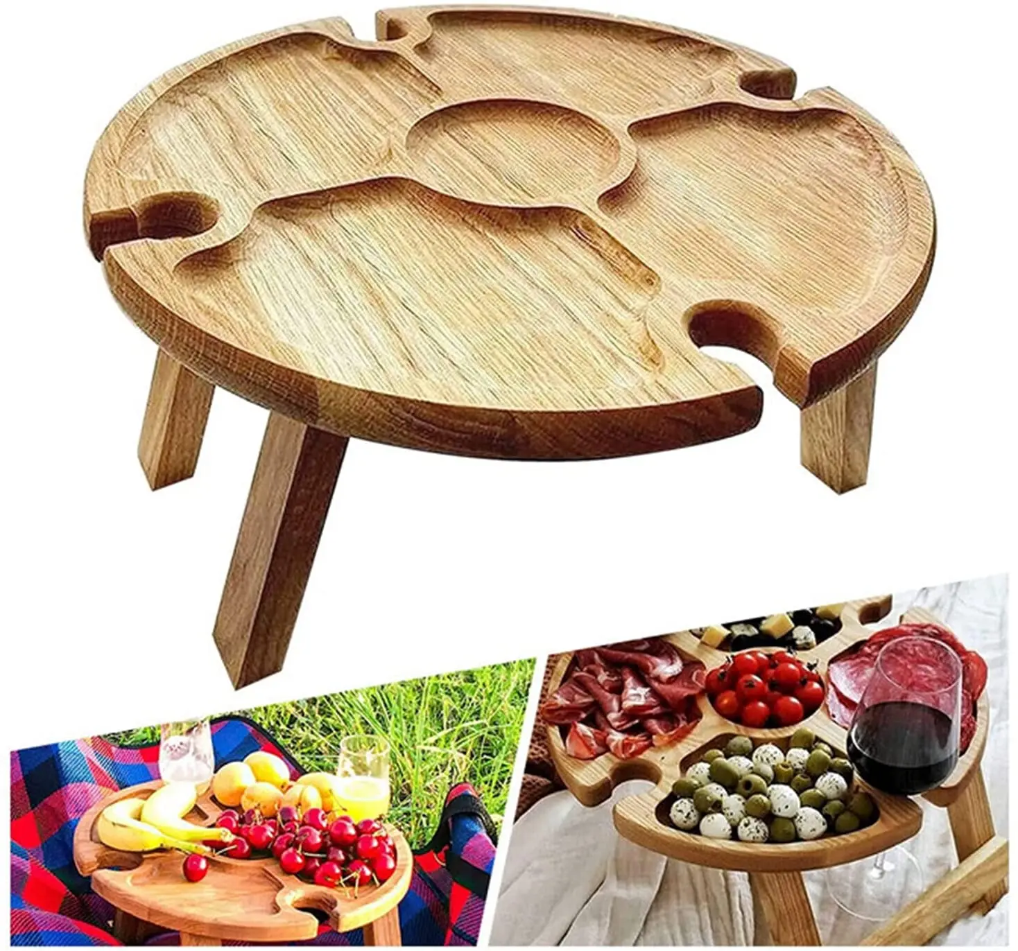Outdoor Portable Mini Wooden Folding Picnic Table with Glass Holder