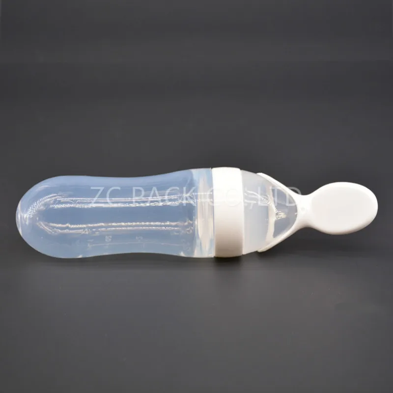 Amazon Hot sale BPA Free Food Grade Silicone Feeder Baby feeding bottle with spoon
