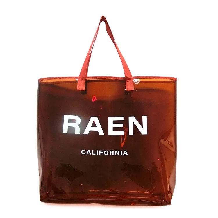 
Custom fashion big volume colored PVC beach packing tote handle bag with logo 