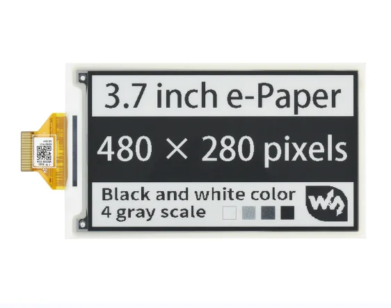 Waveshare 3.7inch E-Paper E-Ink Raw Display, 480*280, Black / White, 4 Grey Scales