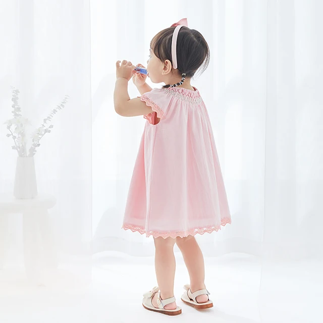 Baby  Dress Girl  Skirt Summer Kid  dress  smocked  embroidery  flare sleeve Princess Dress Clothes