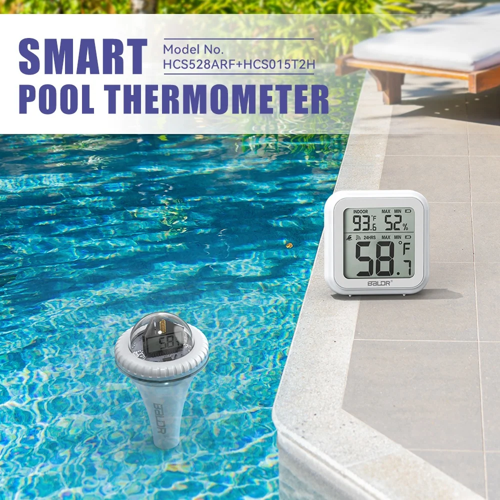 BALDR Wireless Pool Thermometer For Water Temperature Monitor Swimming Pool Thermometer with Clear LCD Display