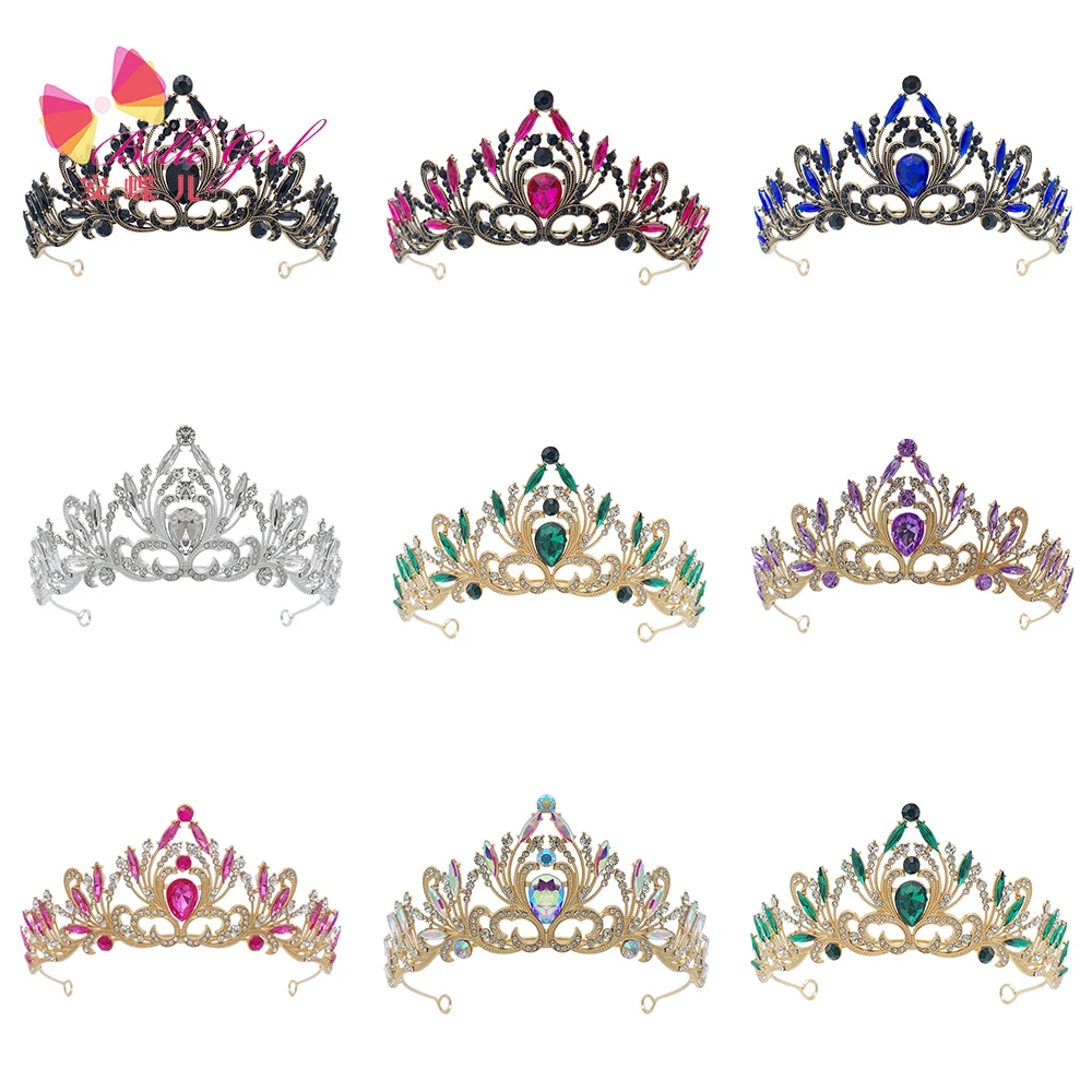 BELLEWORLD European and American crowns and tiaras hot selling baroque black retro elegant large pageant crowns for gift