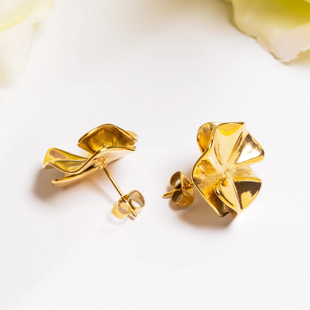 High Polish Wrinkled Design Women Accessories Jewelry Stainless Steel Studs Earrings For Women