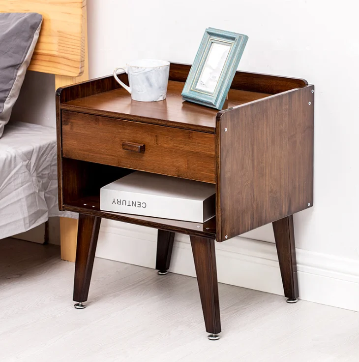 Mid century modern luxury solid bamboo hotel living room 2 tier nightstands organizer bedroom furniture bedside table