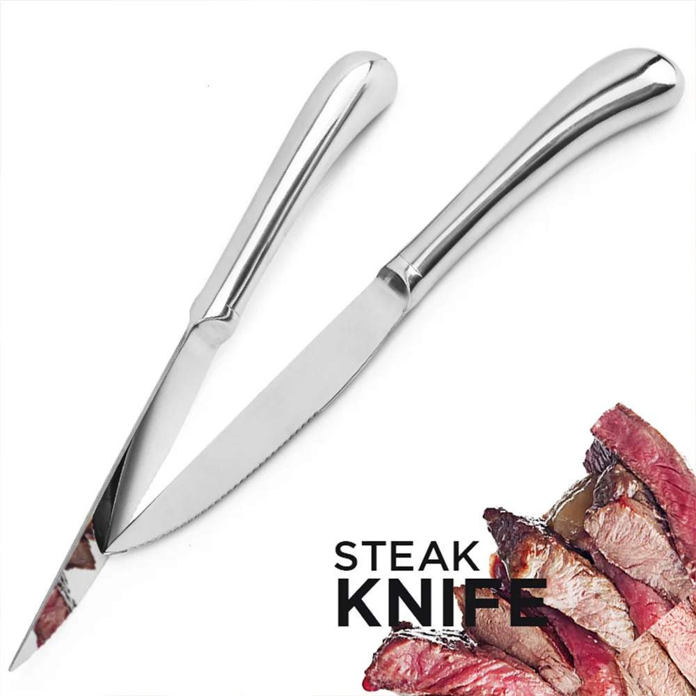 Popular stainless steel meat cutting blade kitchen steak knife set knives blanks with hollow handle / custom damascus