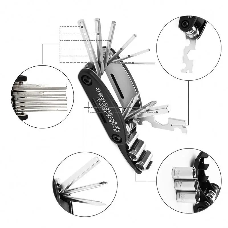 Multi-Function 16 In 1 Combination Bike Tools Set Hex Spoke Cycle Screwdriver Tool Bicycle Repairing Kit