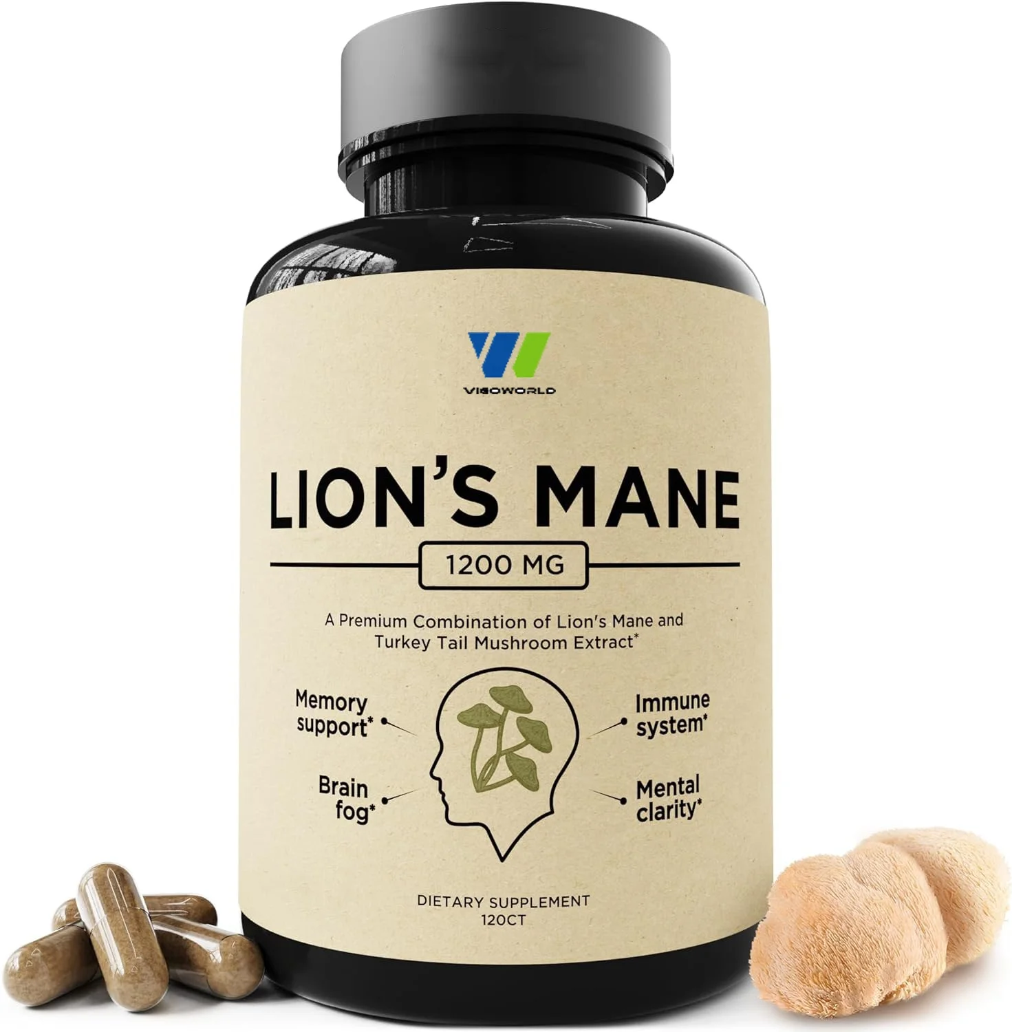 Lions Mane &OEM Turkey Tail Capsules-Nootropic Supplement Teenagers Supports Brain  Focus Memory Nerve & Improve Immune System
