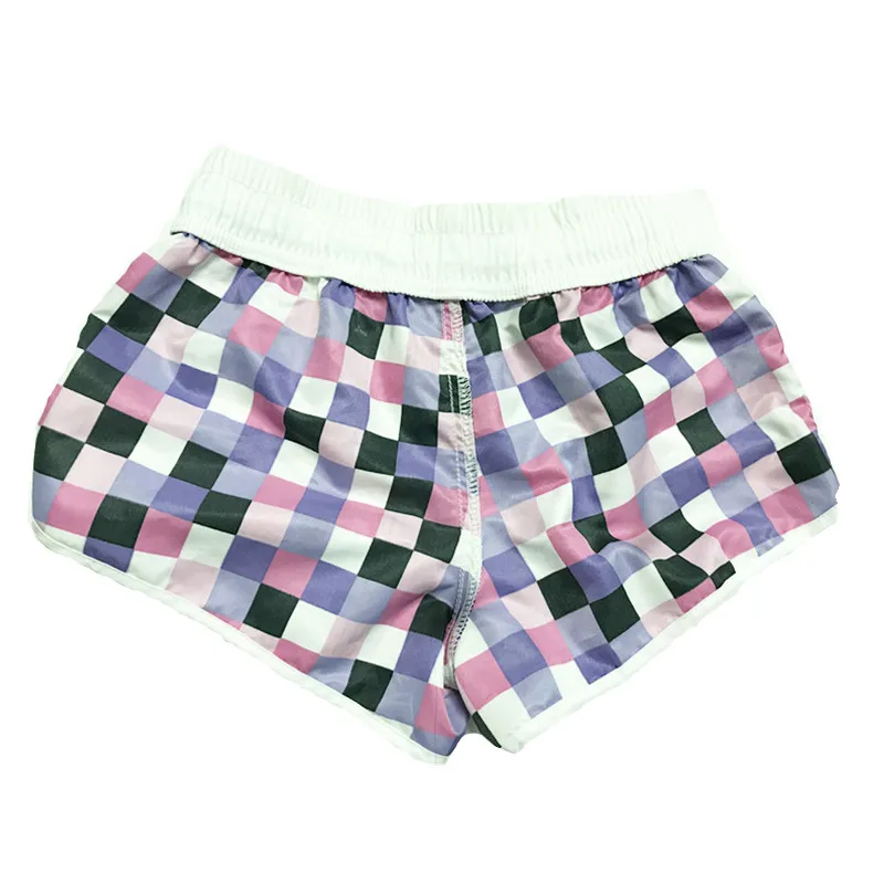 Custom baby kids swim trunks wholesale wholesale high quality cute little girls purple plaid summer beach shorts