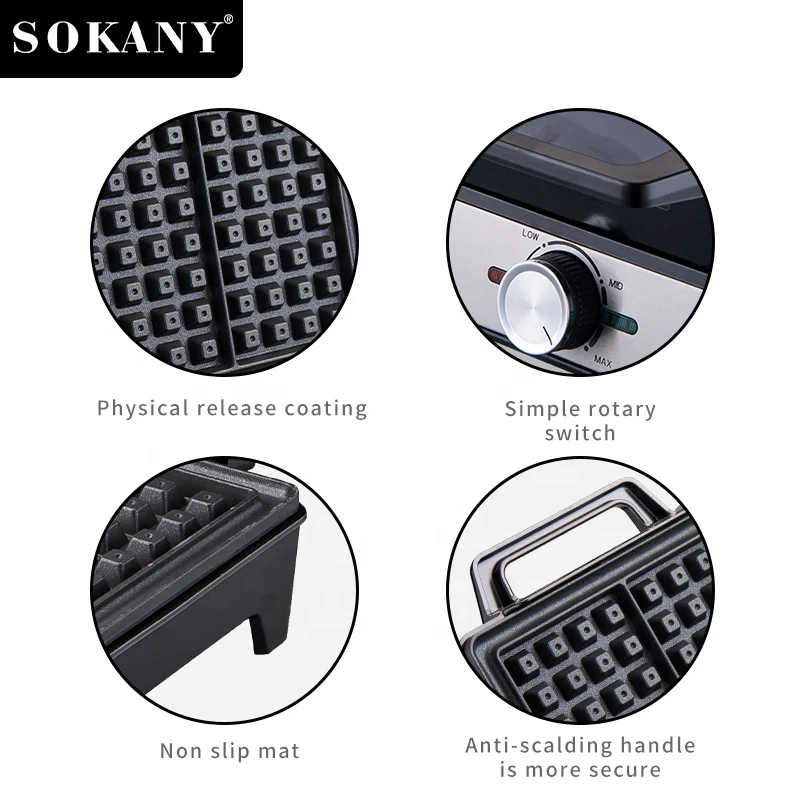 sokany Belgian  08025 No-Stick Plates Electric Hot Sale Household Waffle Maker Machine sandwich machine