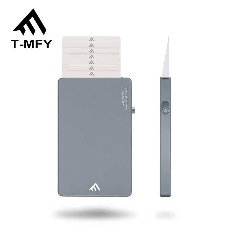 
2021 T-MFY designer Credit Card holder Slim Minimalist Leather Carbon Fiber or aluminum wallet pop up design card case for men 