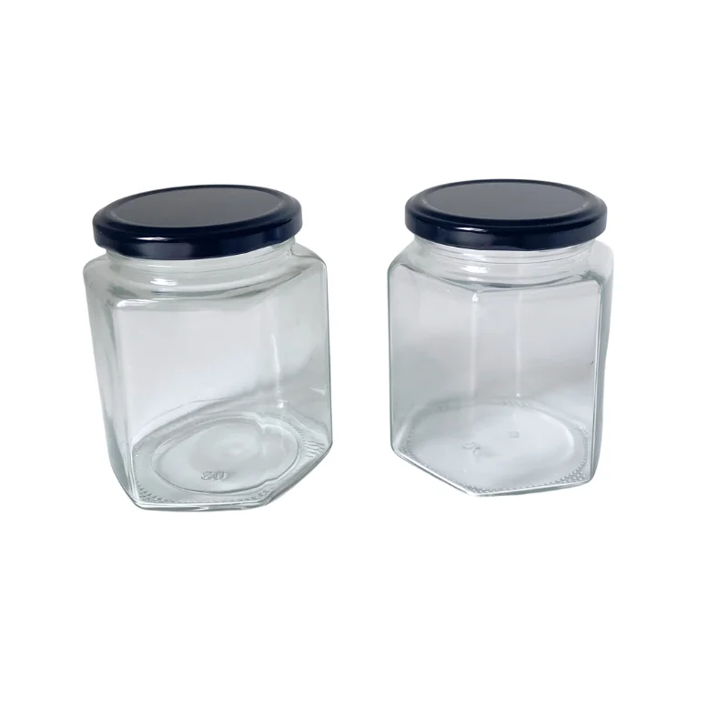 Factory Supply Empty Honey Cookie Food Storage Hexagonal Glass Jam Jar with Lid