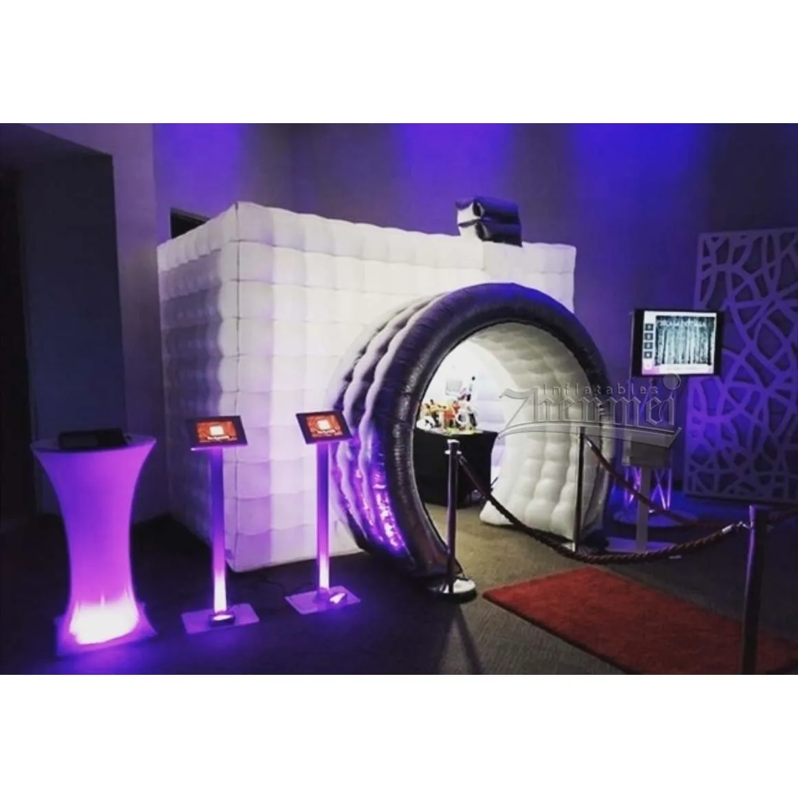 Zhenmei Camera Shape Inflatable 360 Photo Booth Kiosk Portable Inflatable Enclosure Backdrop Led Tent