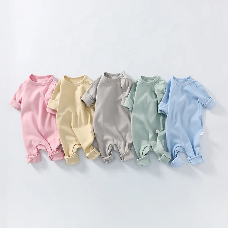 Purorigin Spring and Autumn Infants Pure Color Shoulder Buttons Long Sleeve Newborn Babies Gift Box Cotton Baby Rompers
