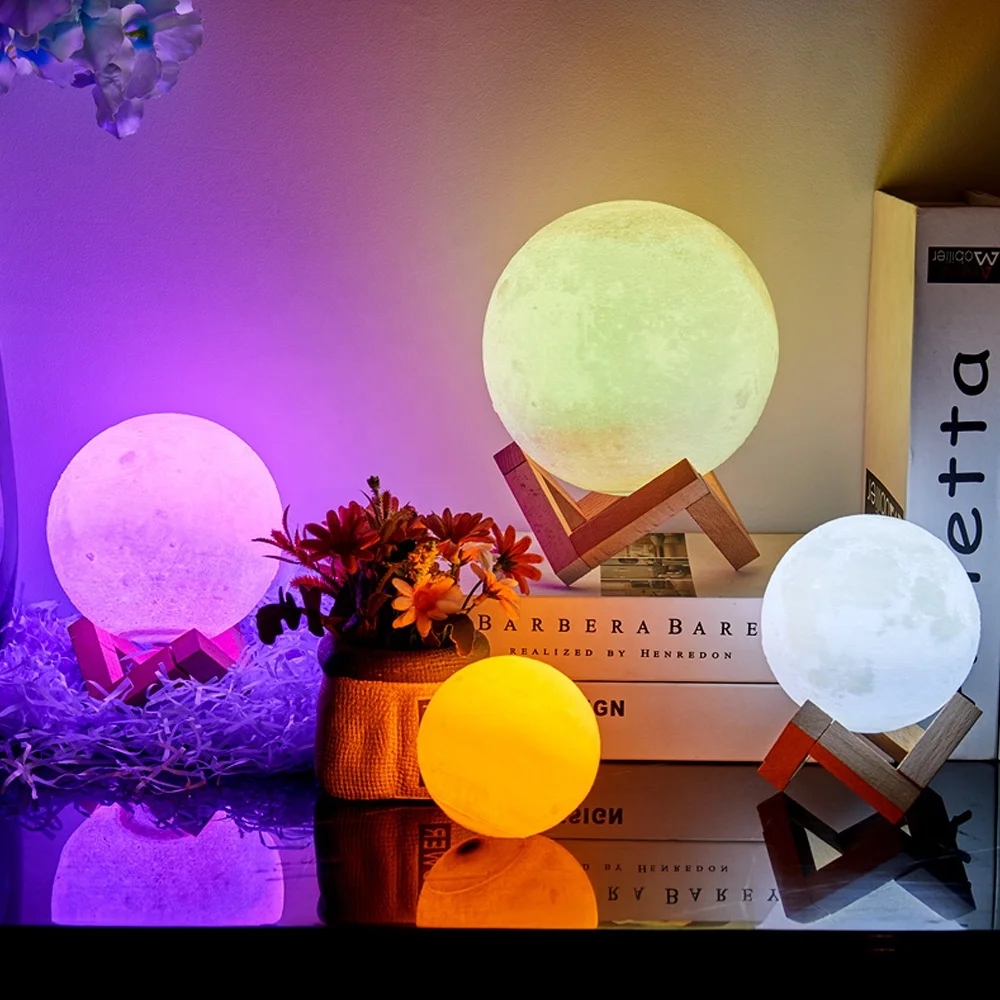 2023 hot sale 3d printing 3 or 16 color remote and touch control moon light moon lamp with  support OEM&ODM