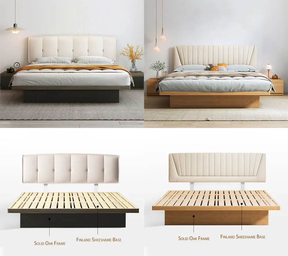SMC-32 Best Twin Queen Platform Bedroom Furniture Solid Oak Tatami Headboard Floating Bed Frame