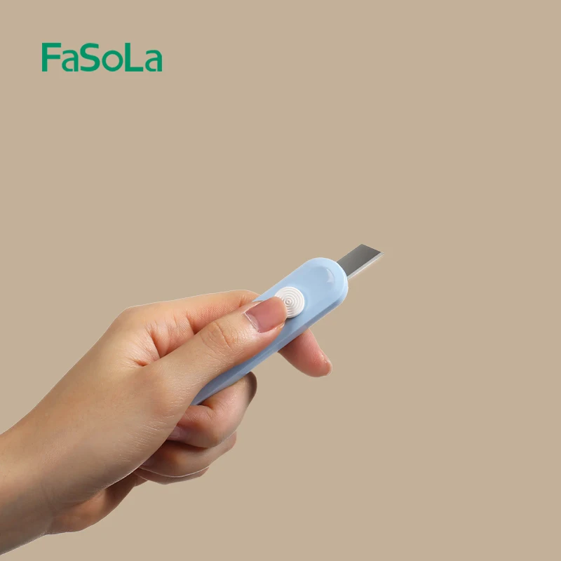 FaSoLa Simple Mini Box Cutter Retractable Utility Knife Package and Box Opener for Cartons Office and Home Use White/Blue
