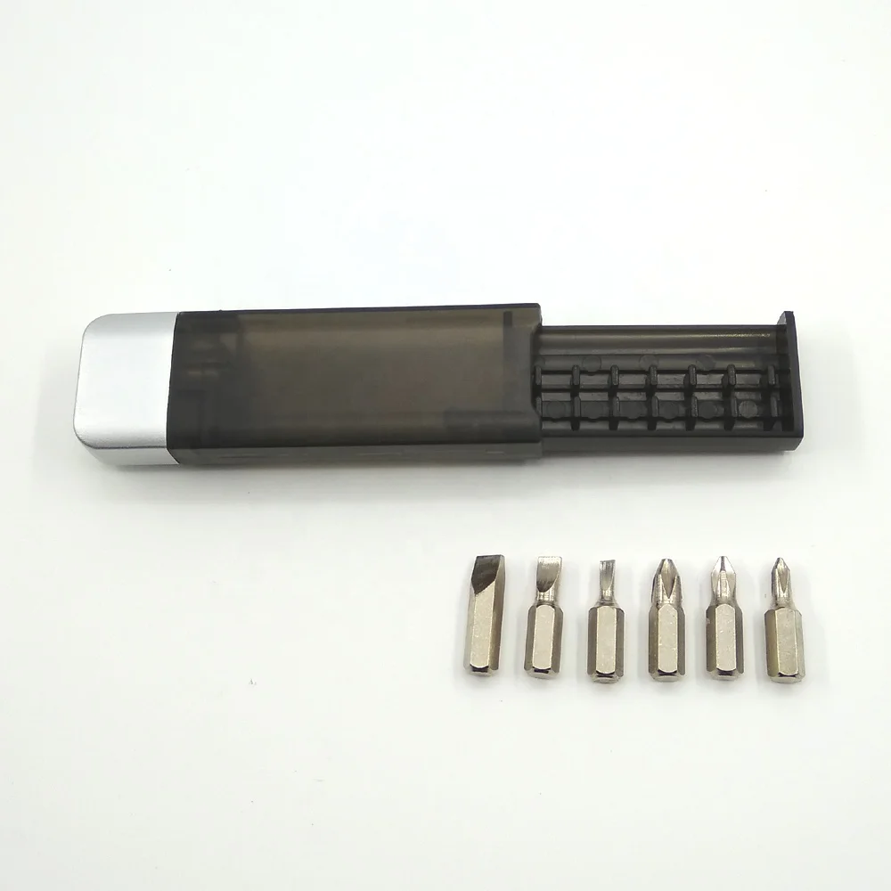 Promotional giveaways gifts portable 6pcs screw driver bits kit mini Led light screwdriver kit set with belt clip