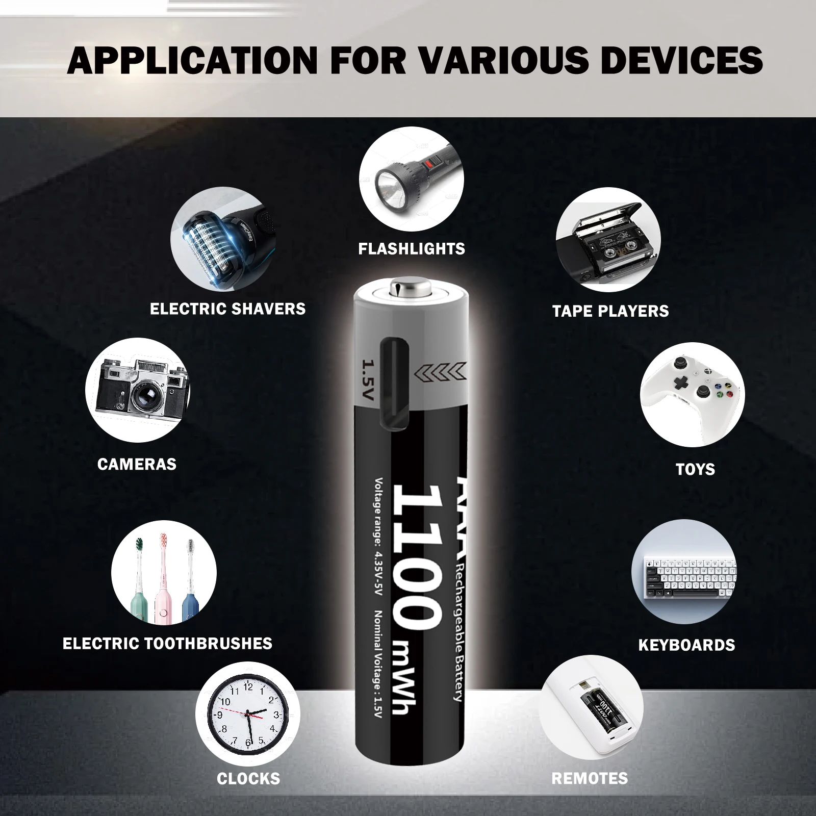 Mobile backup battery for remote control game console AAA 1.5V 1100mWh tpye-c USB rechargeable lithium ion battery