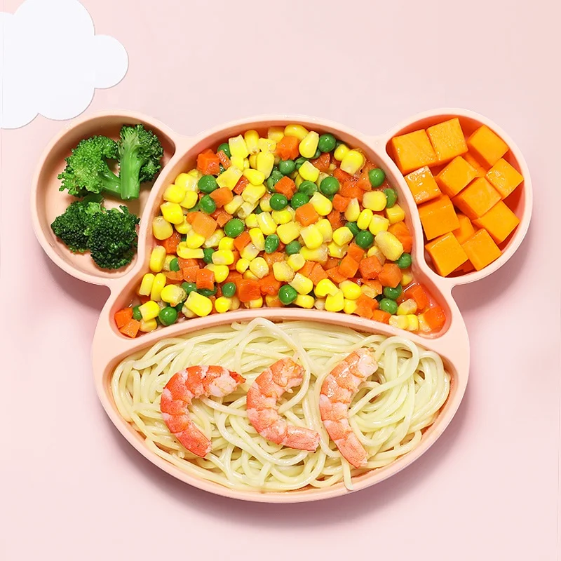 Baby meal plate baby tableware set suction cup type tray silica gel food bowl drinking soup straw bowl
