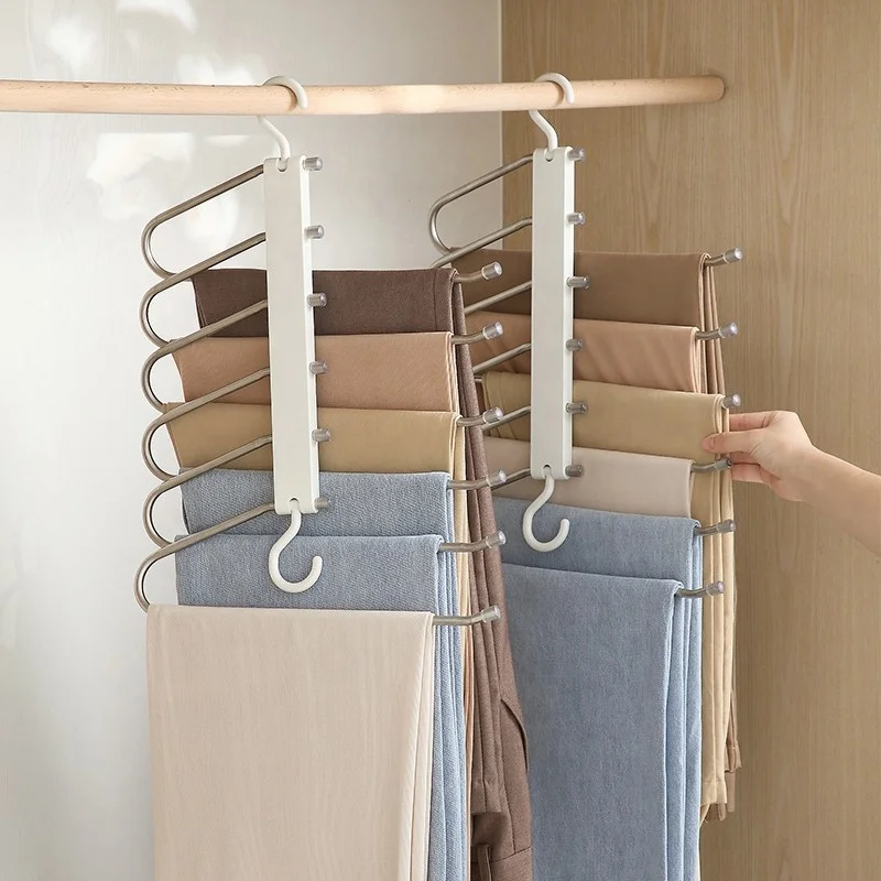 Pants Hangers Saves Space-2 Piece Wardrobe Stretchable Multi-Layer Multi-Functional Suitable for Trousers Scarves and Ties
