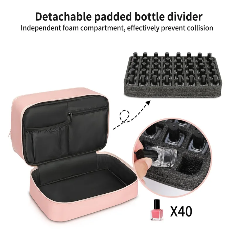 Holds 48 Bottles & Nail Lamp Nail Polish Organizer with 2 Removable Pouches