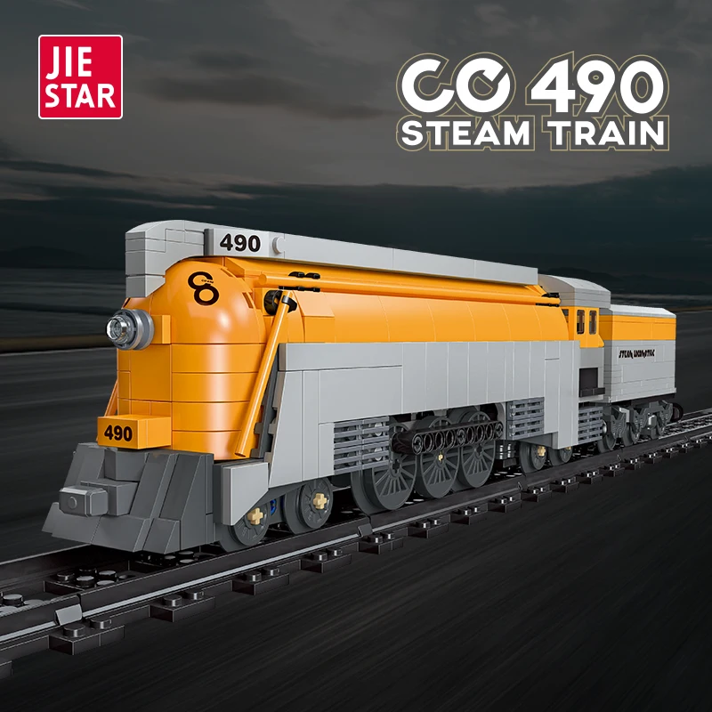 JIESTAR 808 Pcs Simulation Co 490 Steam Locomotive Steam Train Model Building Block Set Children Collectible Diy Train Set Toy