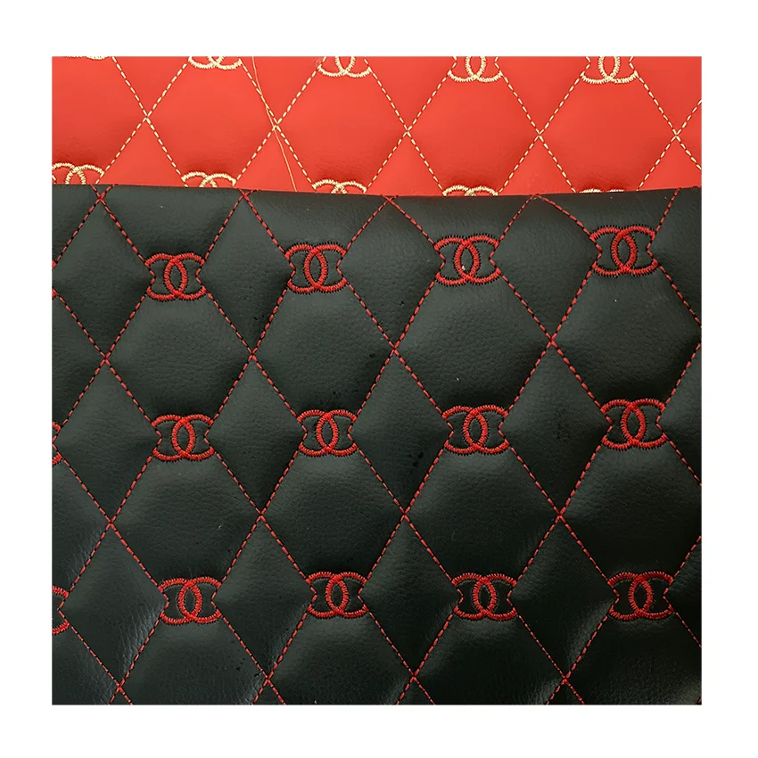 Embroidery Quilted PVC PU Artificial Leather for Car Mats / Car Seat / Sofa / Upholstery