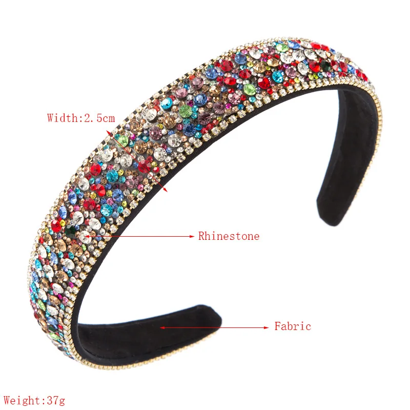 Women Fashion Full Colorful Diamond Hairband Hair Hoop Baroque 25mm Wide Bling Rhinestone Hairband Girls Headbands