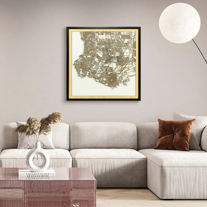 Port of Los Angeles Wooden City maps Housewarming Gift Laser Cut Map Office Decor