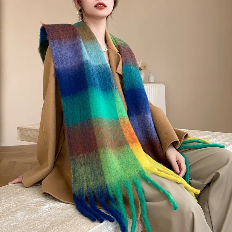 2023 hot sale cashmere scarf luxury brand gradient checked design warm scarves  pashmina shawl winter scarf for women cashmere