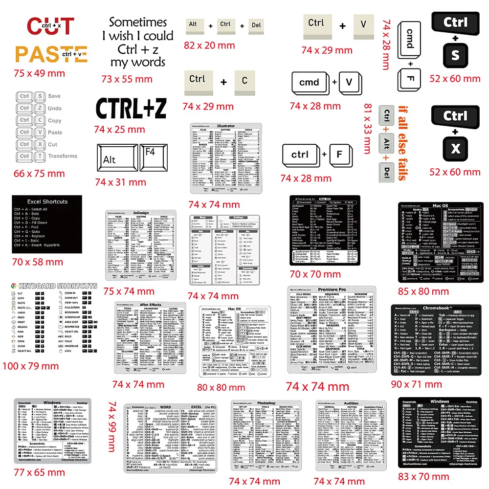 30PCS Creative keyboard shortcuts custom laptop stickers waterproof notebook graffitic vinyl sticker