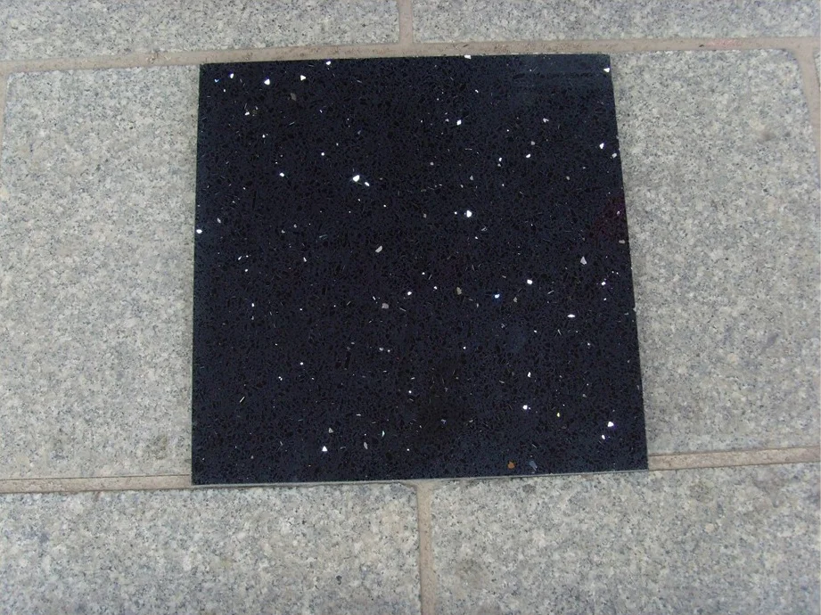 BOTON STONE Black High Glossy Mirror Artificial Kitchen Countertop Black Composite Stone Quartz Stone Floor Tile