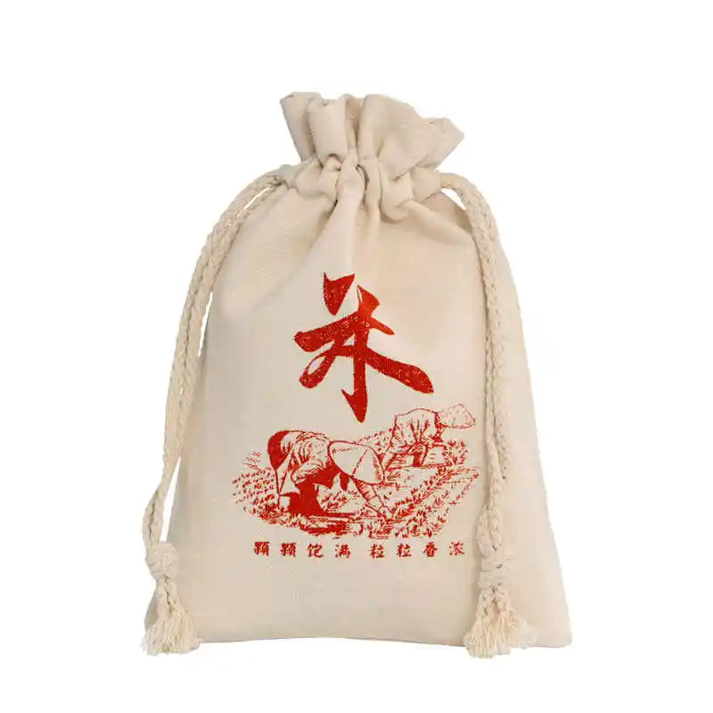 Rope Tote Bag Promotional Reusable Custom Printed And Logo Cotton Linen Drawstring Canvas Bags Canvas Tote