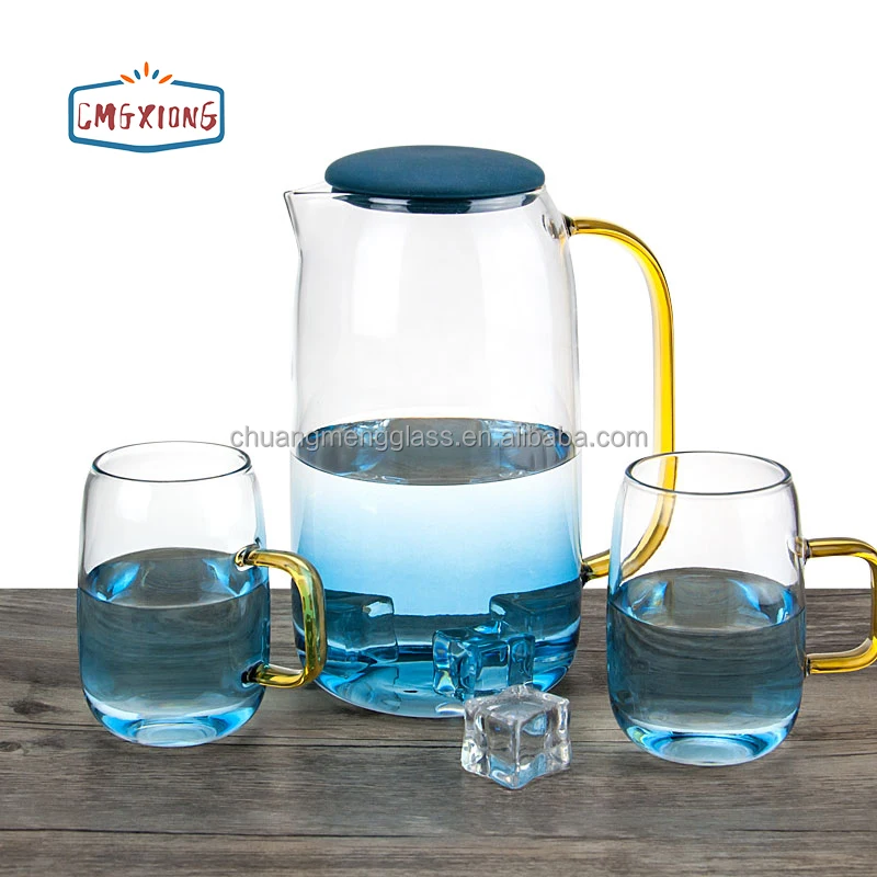 Water Jug Set Wholesale High Borosilicate Glass / Glass Water Pots & Kettles Water and Fruit Brew with Glass Cup Handblown