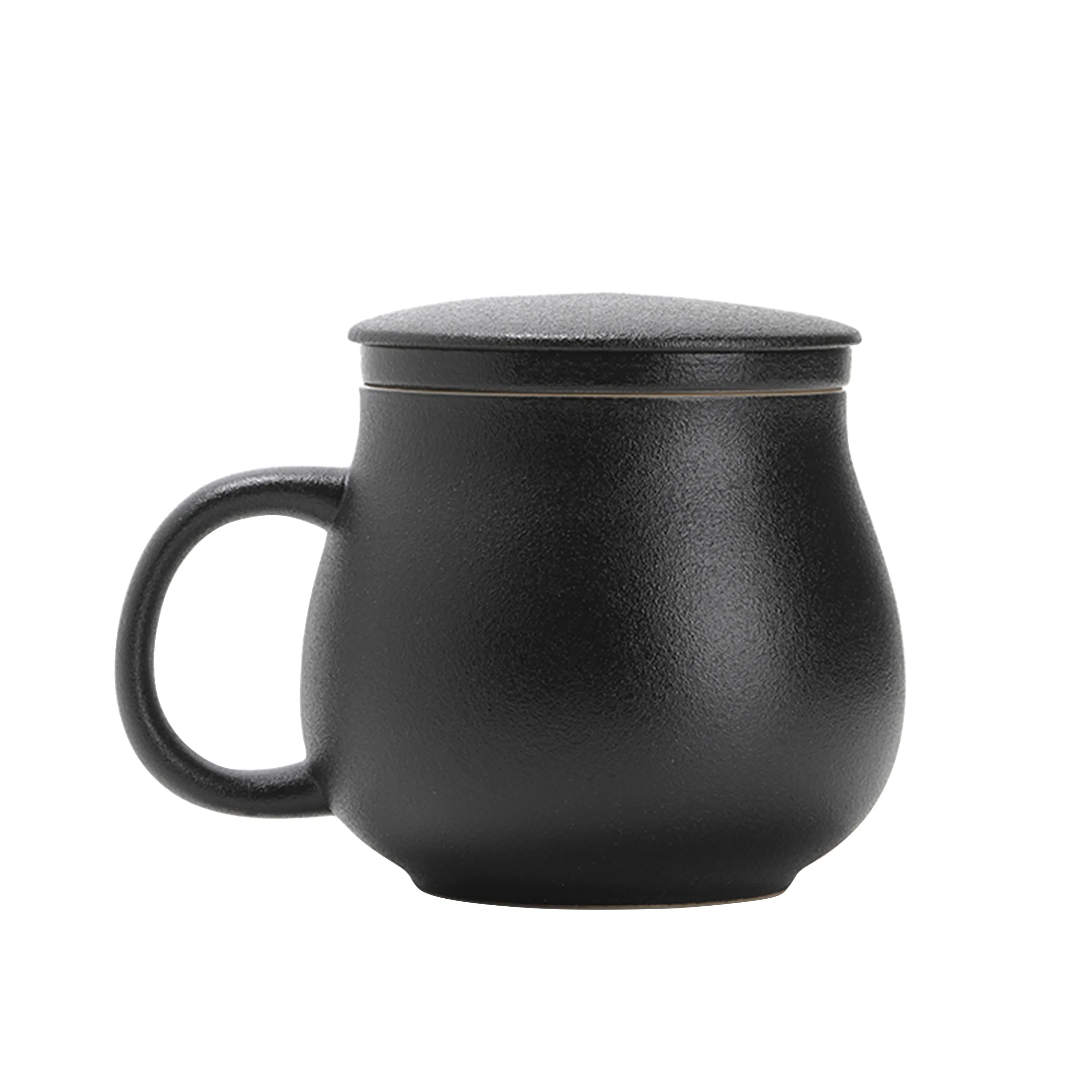 350ml black round simple big belly cup coffee ceramic mug with tea infuser