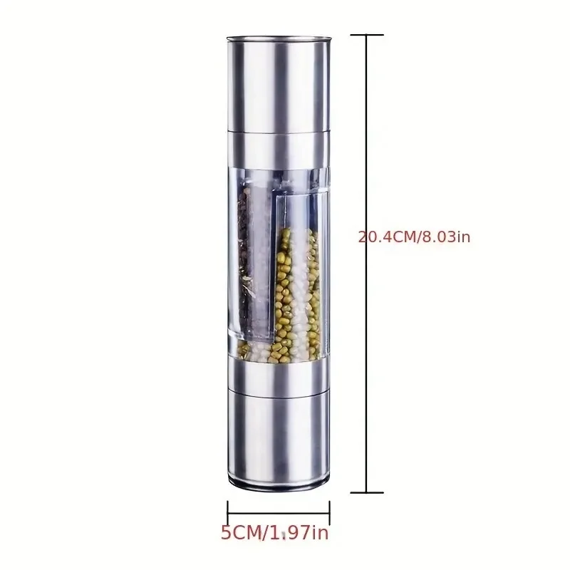 1pc 2in1 Pepper Grinder Household Sea Salt Stainless Steel Spice Grinder Manual Sea Salt Mill Spice Crusher Reusable