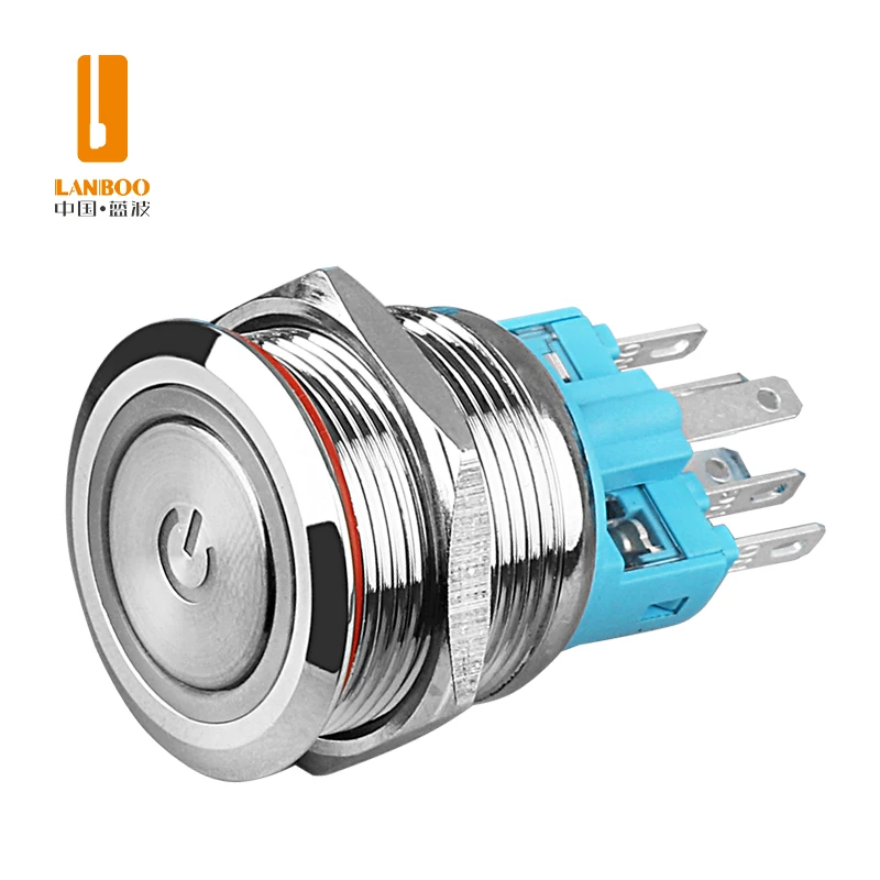Сильноточный экономичный металлический кнопочный переключатель LANBOO, 22/25 мм, 7A, водонепроницаемый фиксатор/Мгновенный Переключатель на выбор с L