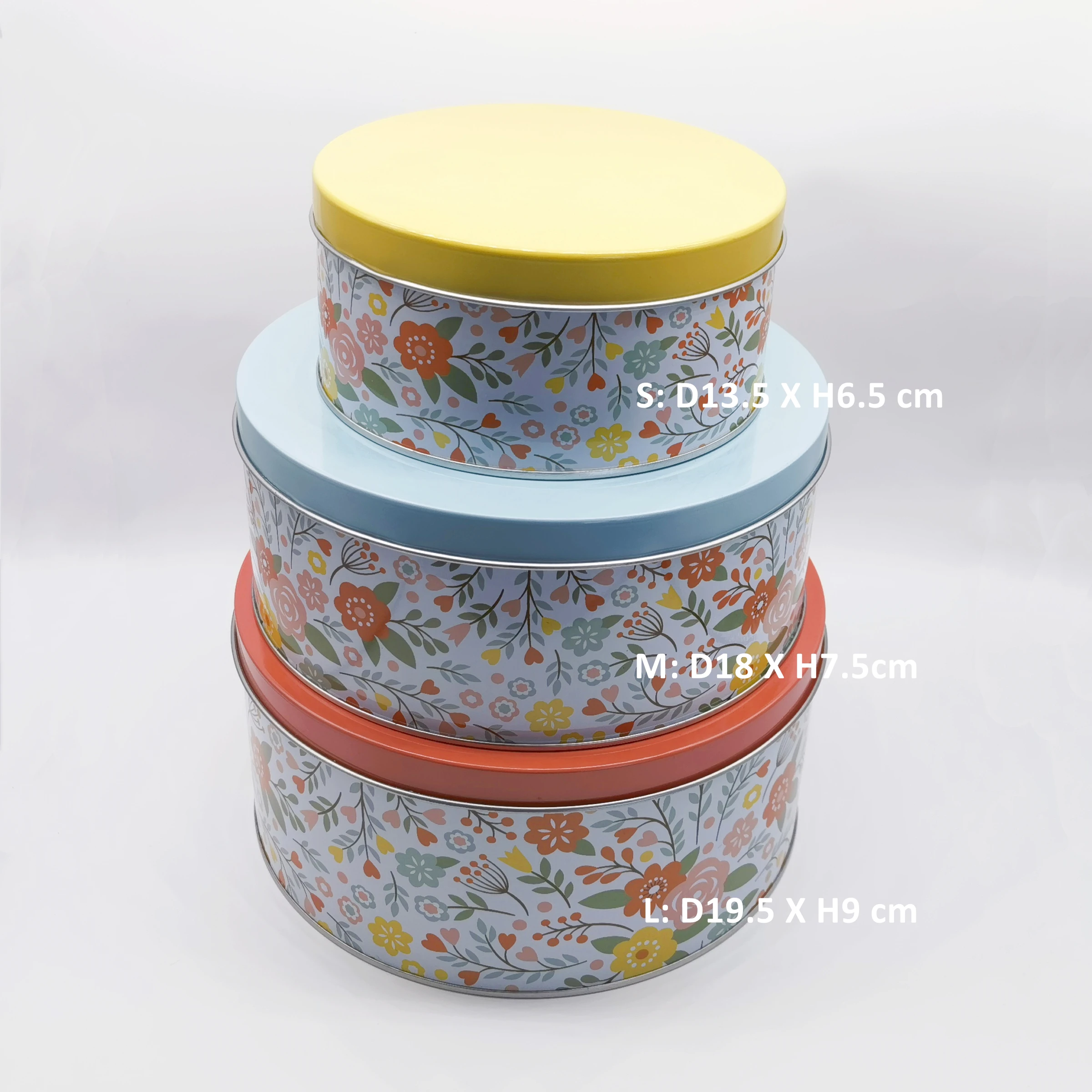 Set of 3 Nested Round Custom Flower Printed Christmas Metal Gift/Candy/Cookie Tin Box