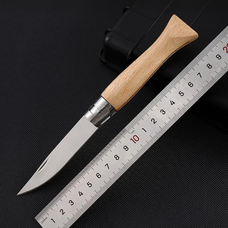 Lightweight Stainless Steel Cutter Daily Use Utility Survival Folding Camping Outdoor Pocket Knife Wood Handle