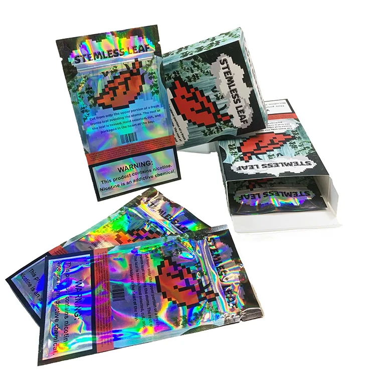 Custom digital printing candy tea coffee mylar bags and box food packaging holographic zipper bag and box